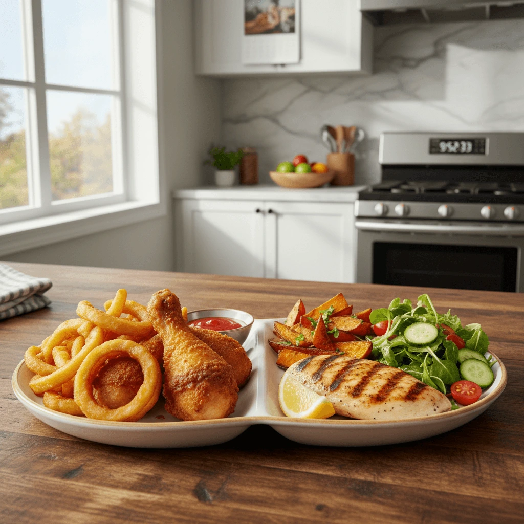 Practical tips to gradually reduce fried foods Comparison of fried foods and healthy baked alternatives to gradually reduce fried food consumption.