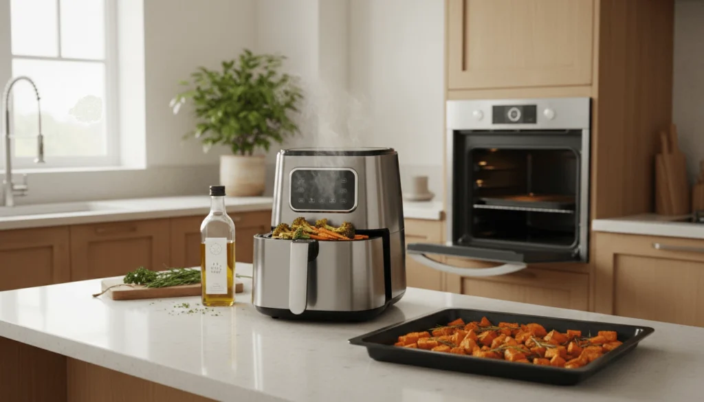 Practical tips to gradually reduce fried foods Air fryer and roasted vegetables as healthier alternatives to deep frying.