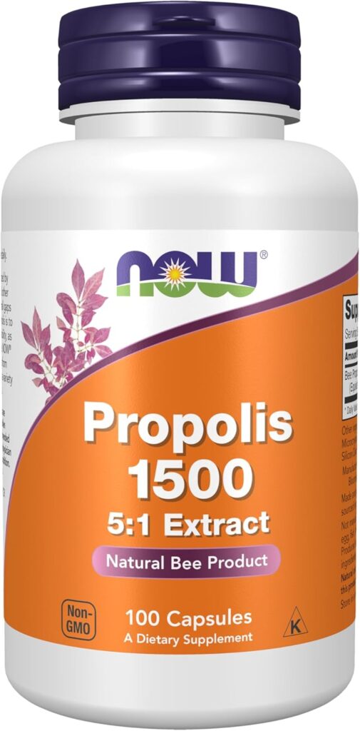 Top rated Natural Supplements: Propolis, Royal Jelly, Omega-3, and Prebiotics NOW Foods Supplements, Propolis 1,500 mg with 5:1 Concentrate, Natural Bee Product, 100 Veg Capsules