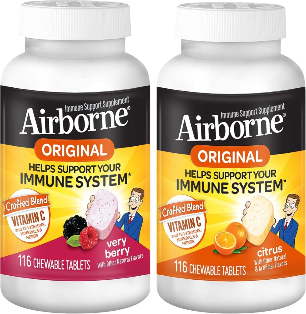 Top Trending Immune-Boosting Supplements on Amazon in 2025 Airborne 1000mg Vitamin C Chewable Tablets Citrus & Very Berry Flavor Bundle - Immune Support Supplement with Zinc and Powerful Antioxidant Vitamins A C & E,