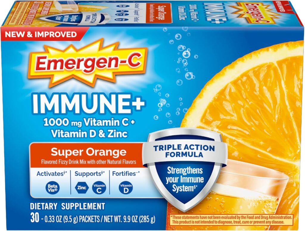 Top Trending Immune-Boosting Supplements on Amazon in 2025 Emergen-C Immune+ Triple Action Immune Support Powder, BetaVia (R), 1000mg Vitamin C, B Vitamins, Vitamin D and Antioxidants,